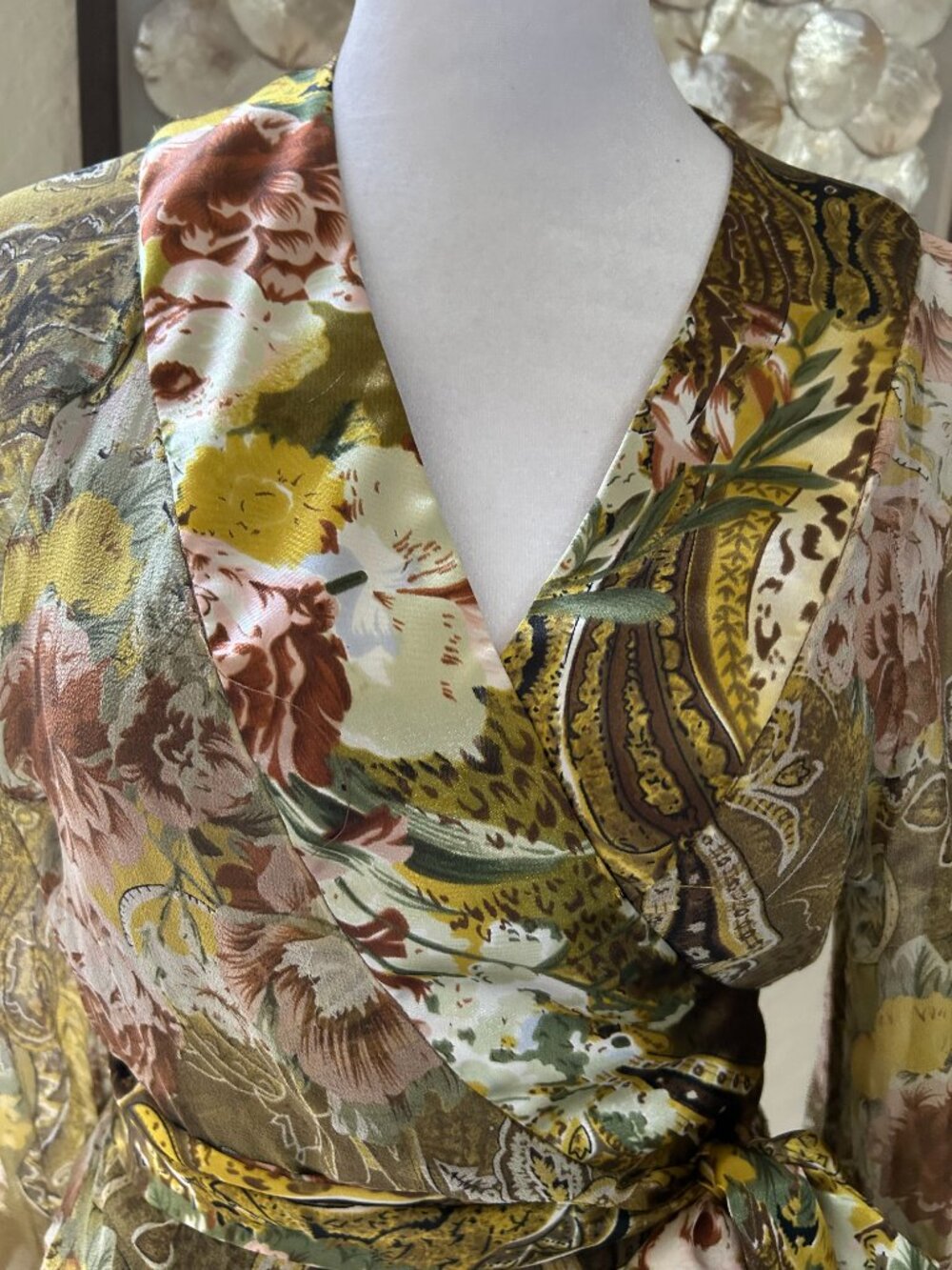 Vintage Ice Silk Floral Wrap Blouse - Picture 2 of 8